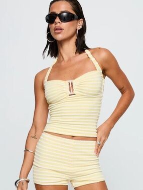 Princess Polly Yellow & White Striped Tank Top and Shorts Set